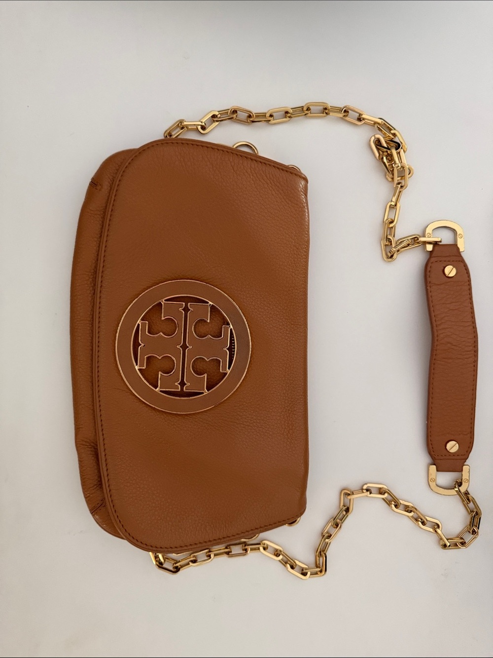 Tory Burch Cognac Leather Chain Crossbody Bag